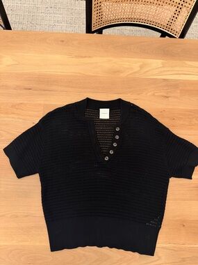 Varley Black Short Sleeve Mesh Knit Sweater